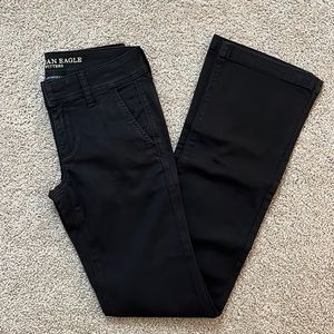 American Eagle kick boot, black khakis, super stretch (4 Long)